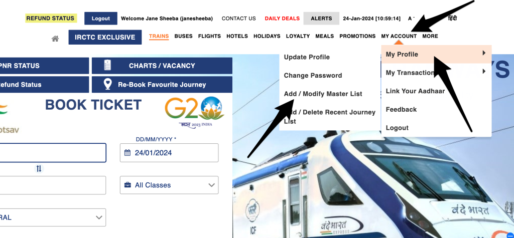 Create your master list in IRCTC